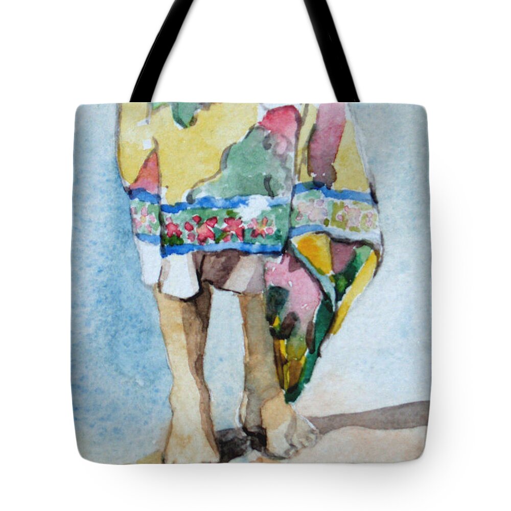 Watercolor Tote Bag featuring the painting At The Beach 1 by Becky Kim