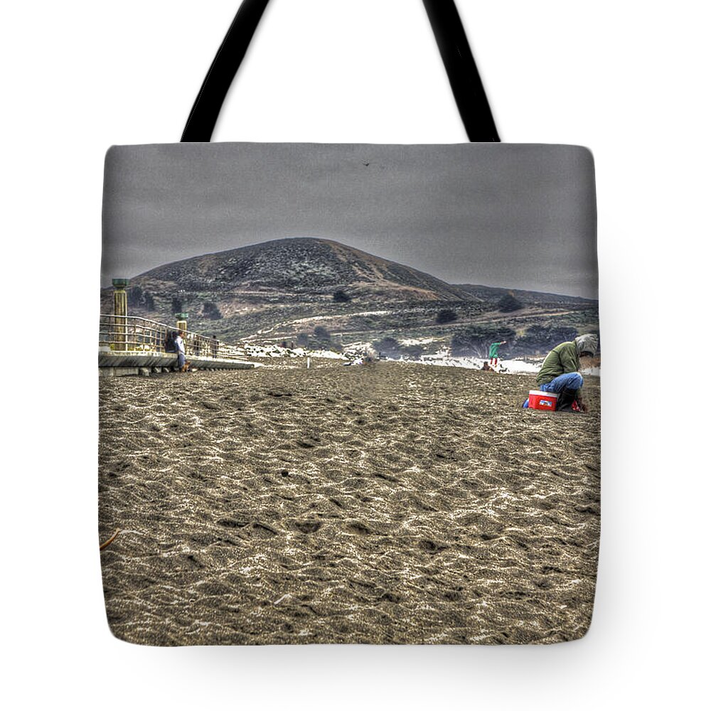 Beach Tote Bag featuring the photograph At The Beach at Pacifica by SC Heffner