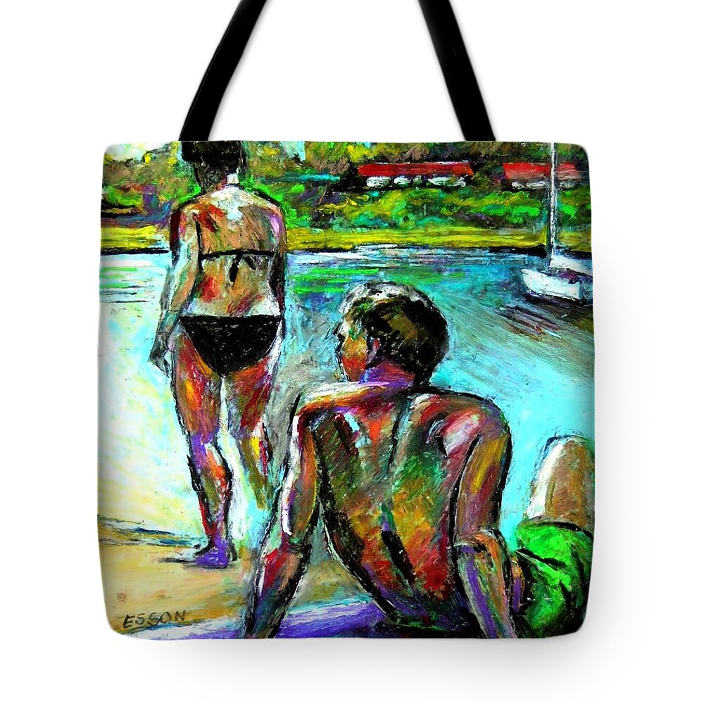 Marina Tote Bag featuring the drawing At The Marina by Stan Esson