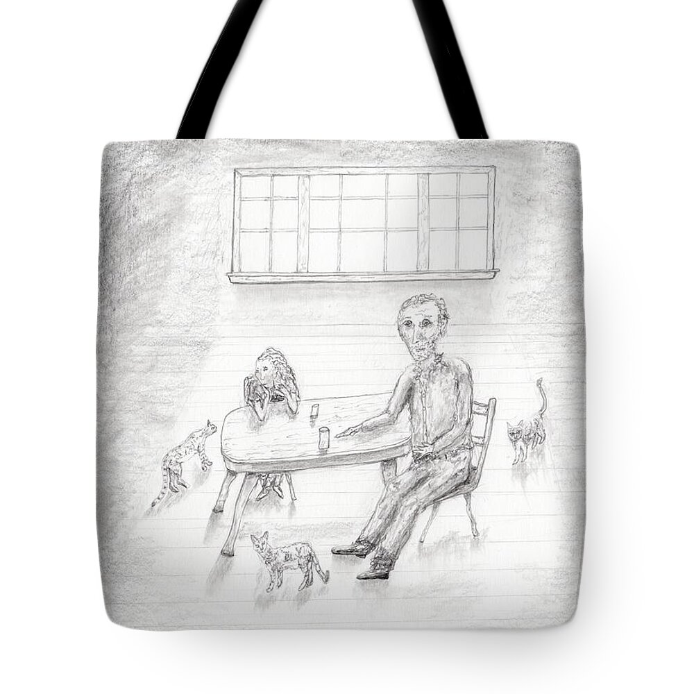 Jim Taylor Tote Bag featuring the drawing At The Table by Jim Taylor