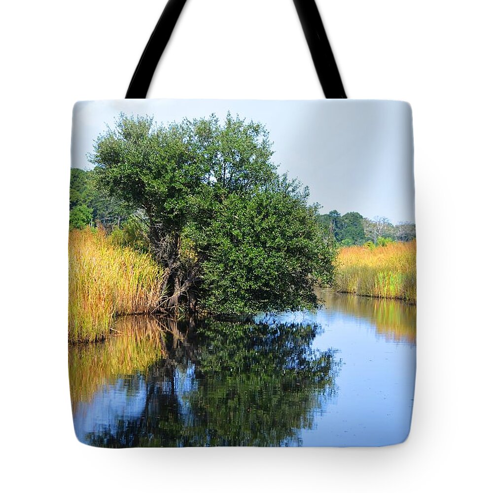 Reflection Tote Bag featuring the photograph At The Water's Edge by Kathy Baccari
