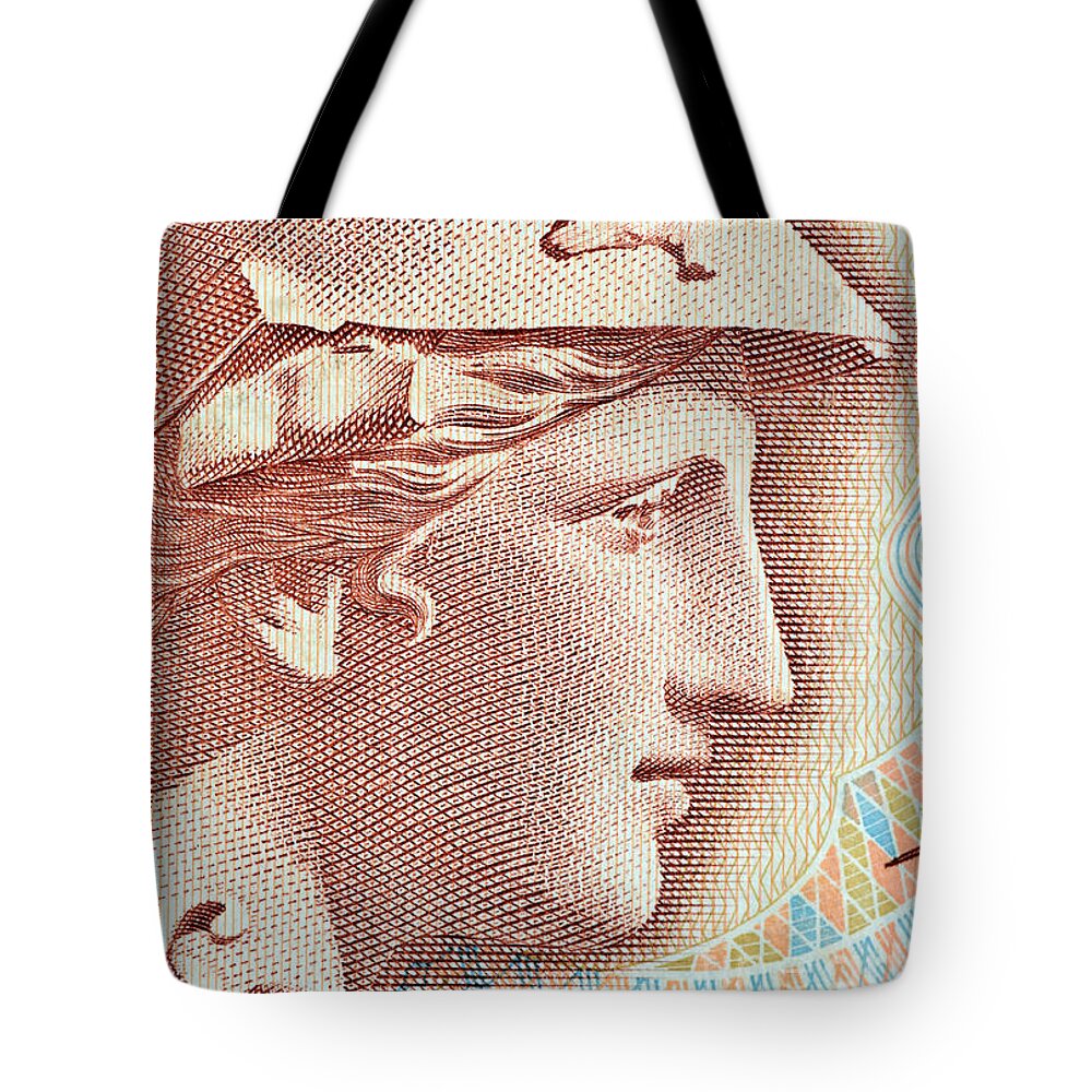 Athena Tote Bag featuring the photograph Athena on Banknote by Grigorios Moraitis