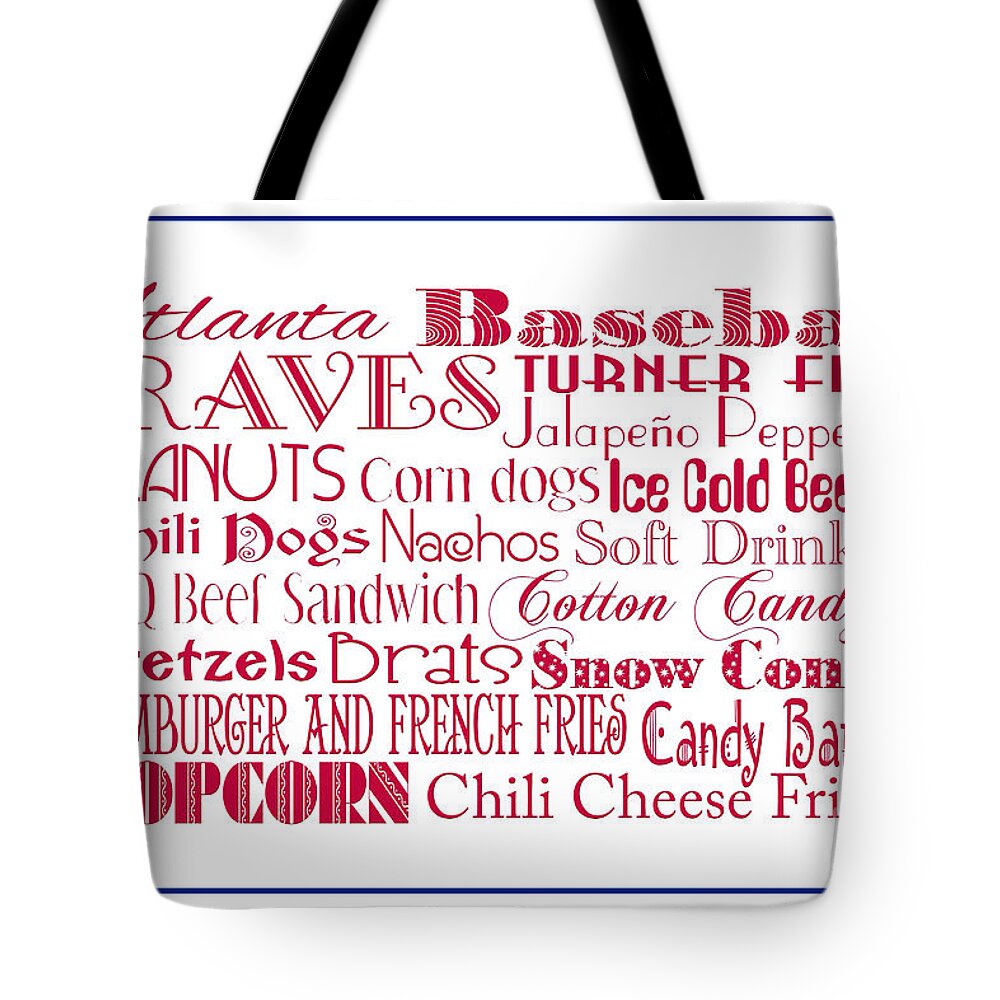 Andee Design Baseball Tote Bag featuring the digital art Atlanta Braves Game Day Food 3 by Andee Design