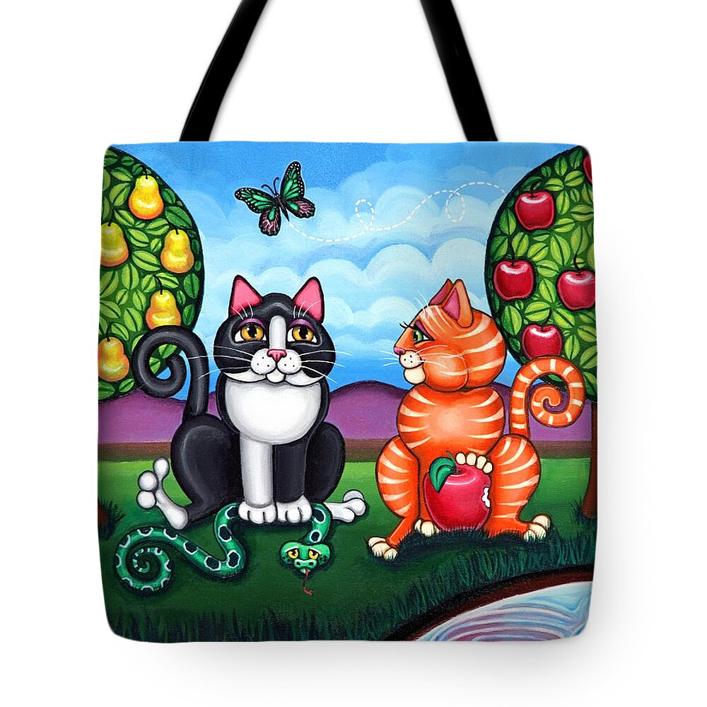 Cat Tote Bag featuring the painting Atom and Eva by Victoria De Almeida
