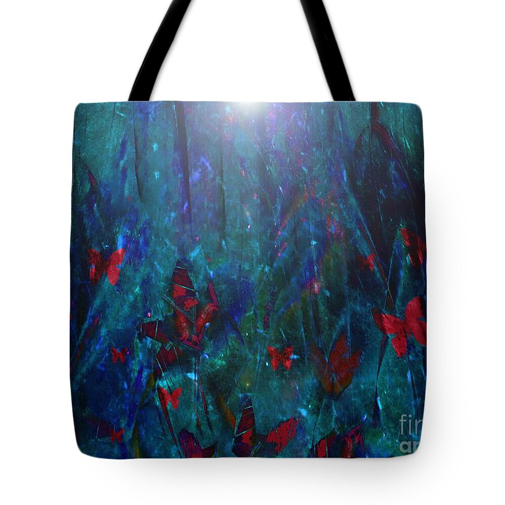 Abstract Tote Bag featuring the digital art Attracted to Light by Klara Acel