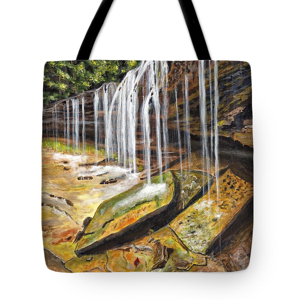 Timothy Hacker Tote Bag featuring the painting Au Train Falls Painting by Timothy Hacker