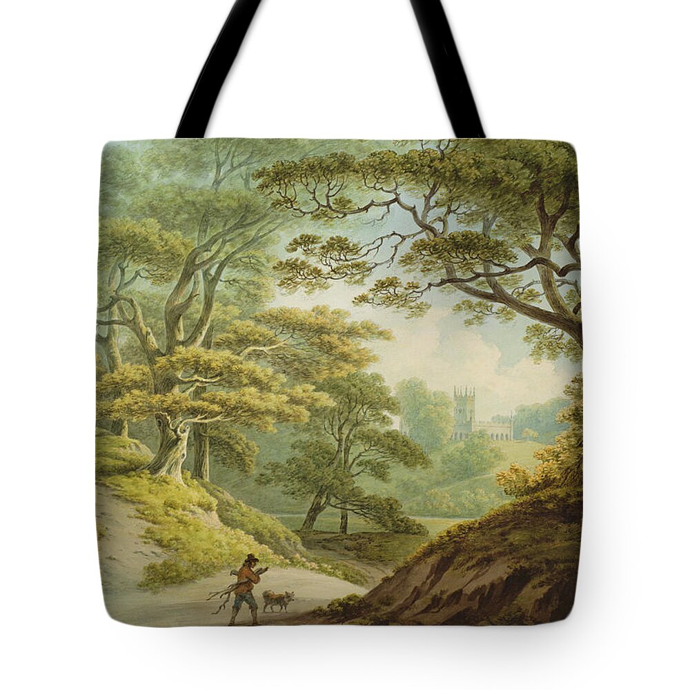 Wood Gatherer Tote Bag featuring the drawing Auckland Castle, Co. Durham - View by John Warwick Smith