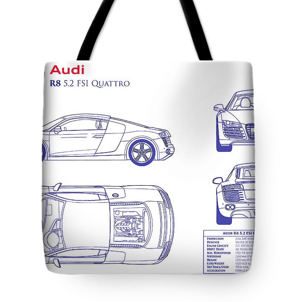 Audi R8 Blueprint Tote Bag featuring the photograph Audi R8 Blueprint by Jon Neidert