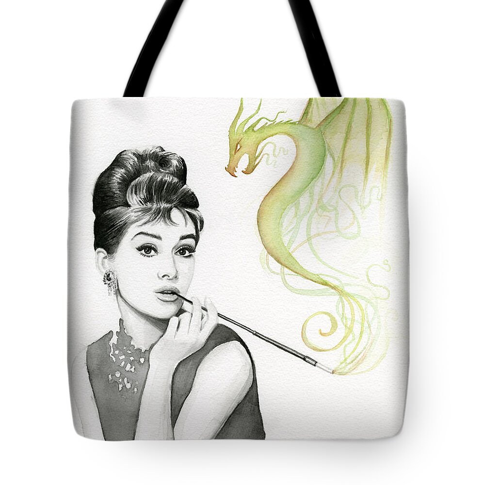 Audrey Tote Bag featuring the painting Audrey and Her Magic Dragon by Olga Shvartsur