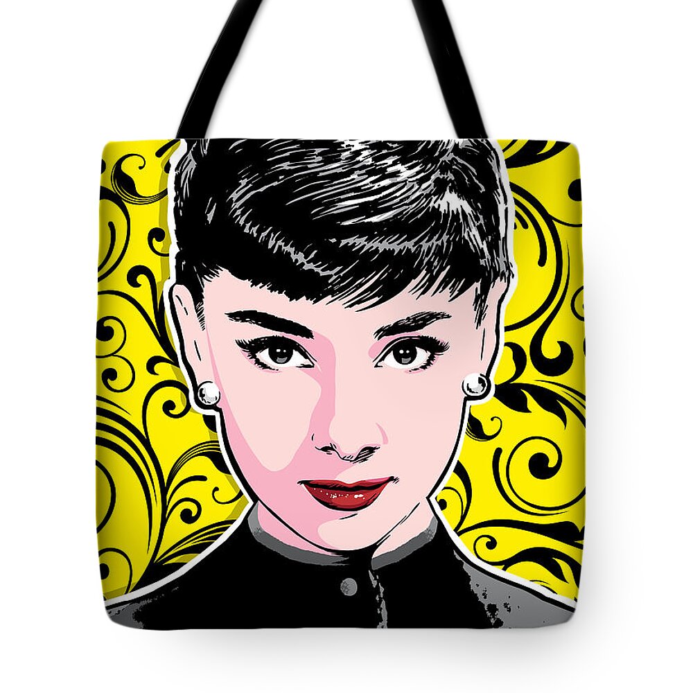 Actress Tote Bag featuring the digital art Audrey Hepburn Pop Art by Jim Zahniser