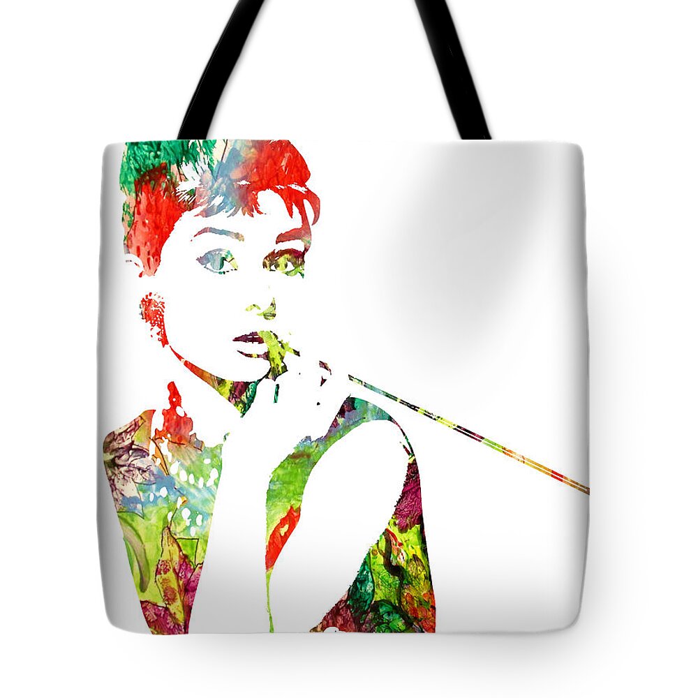 Audrey Hepburn Tote Bag featuring the painting Audrey Hepburn - Watercolor by Doc Braham