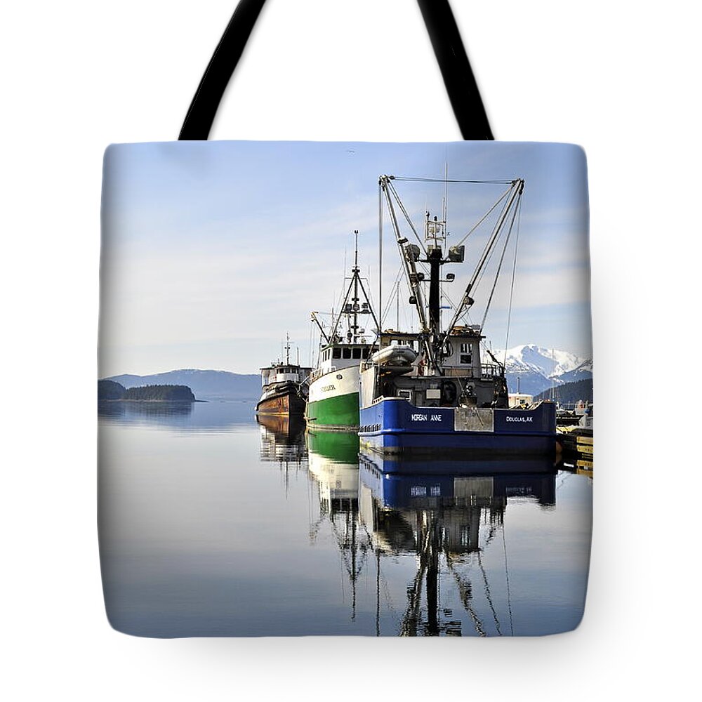 Auke Bay Tote Bag featuring the photograph Auke Bay Reflection by Cathy Mahnke