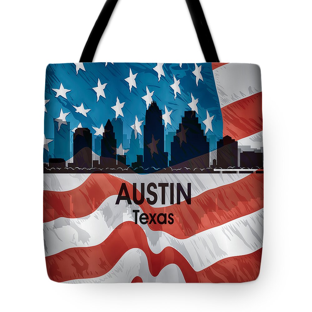 Austin Texas Tote Bag featuring the mixed media Austin TX American Flag Squared by Angelina Tamez