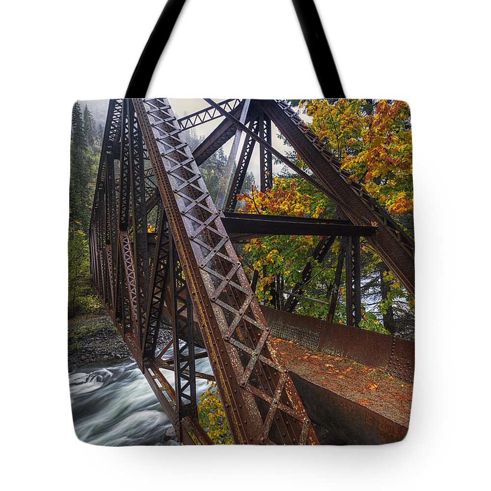 October Tote Bag featuring the photograph Autumn and Iron by Mark Kiver