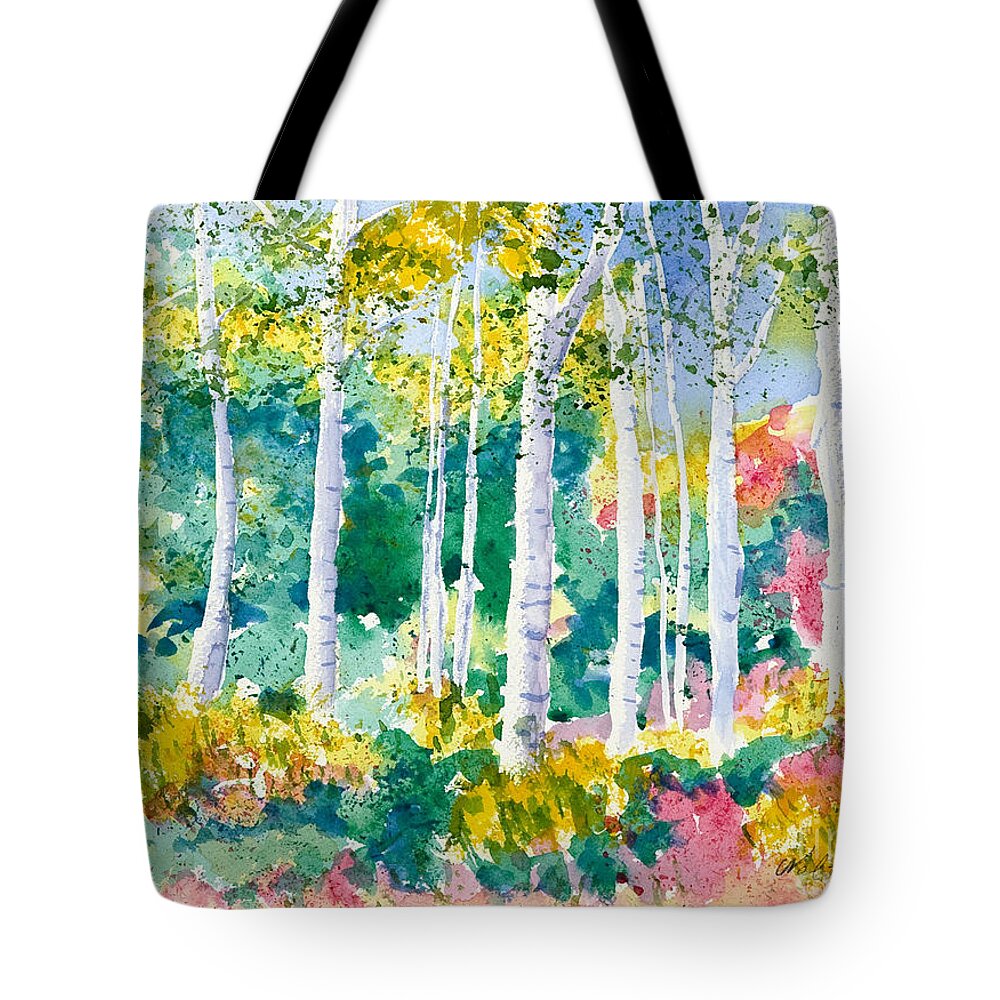 Autumn Tote Bag featuring the painting Autumn Aspens by Walt Brodis