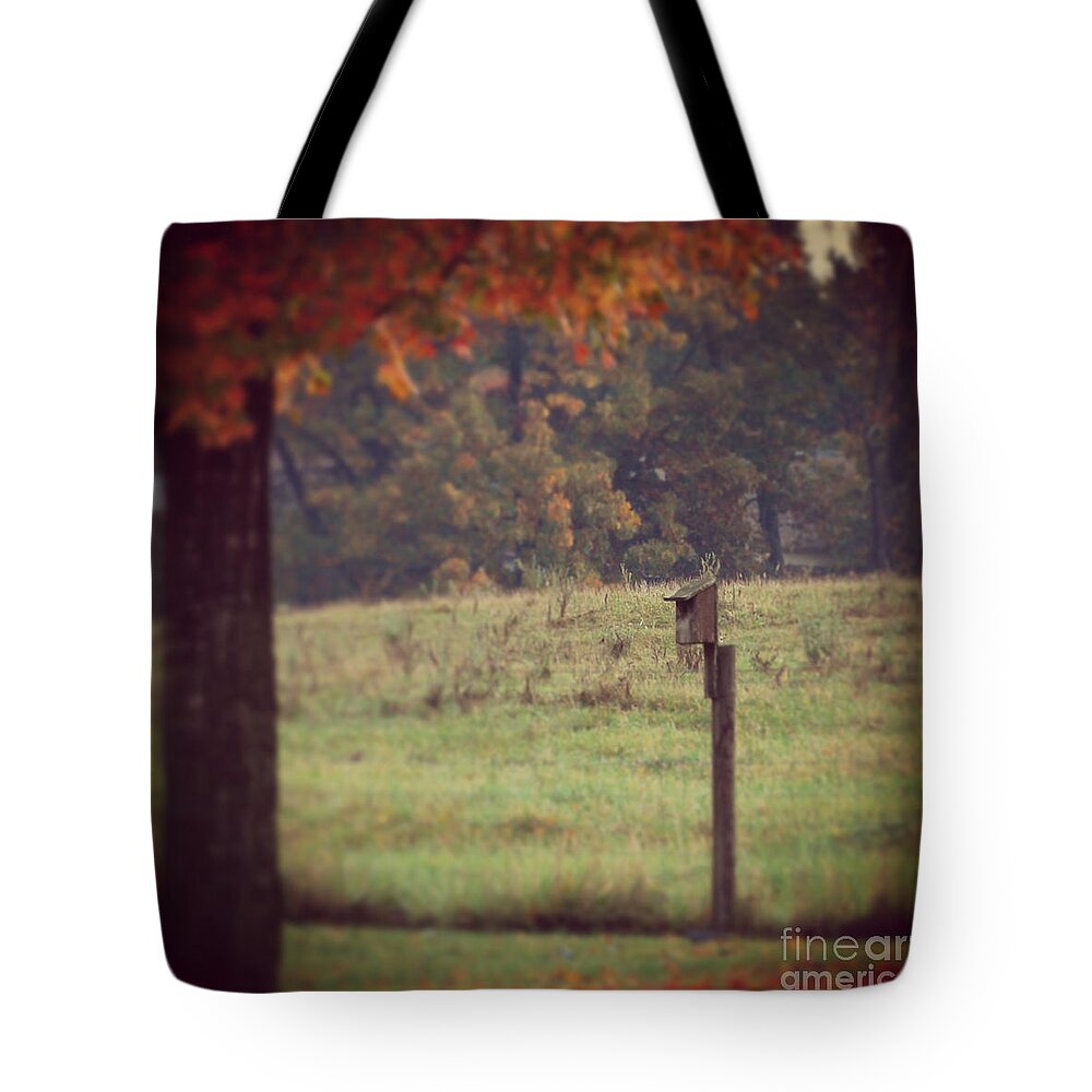 Autumn Tote Bag featuring the photograph Autumn Birdhouse by Kerri Farley