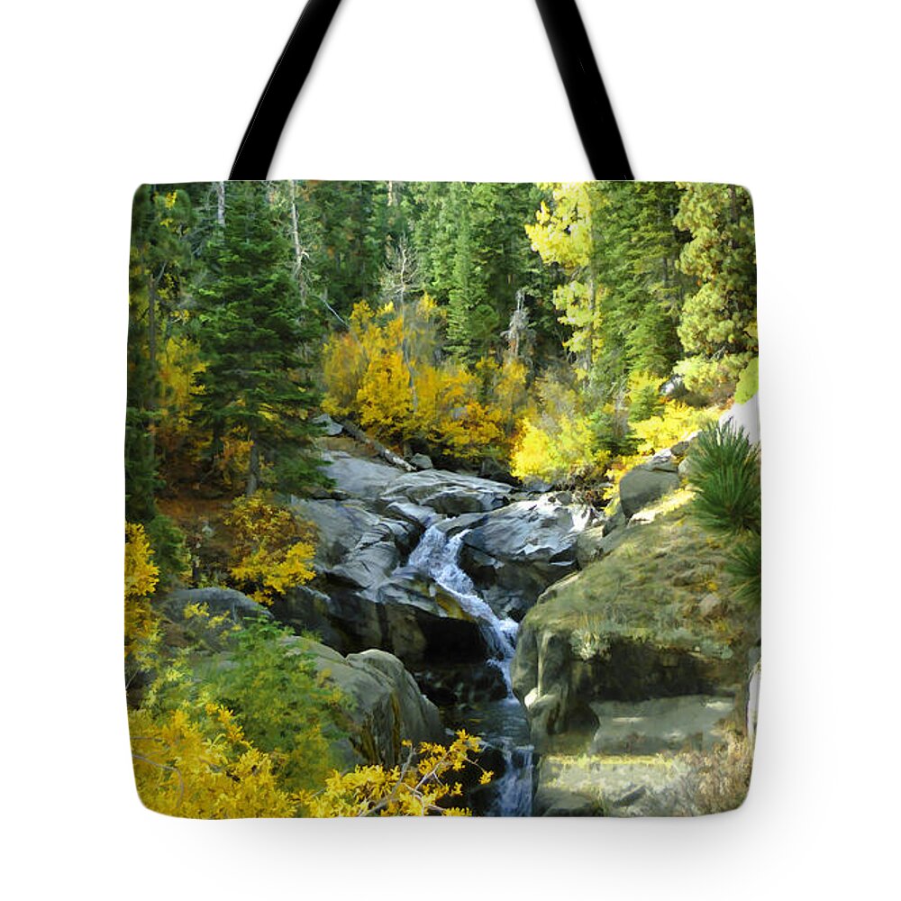 Waterfall Tote Bag featuring the digital art Autumn Fall by L J Oakes