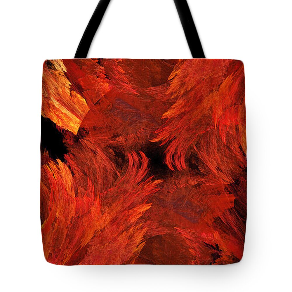 Abstract Tote Bag featuring the digital art Autumn Fire Abstract Pano 1 by Andee Design
