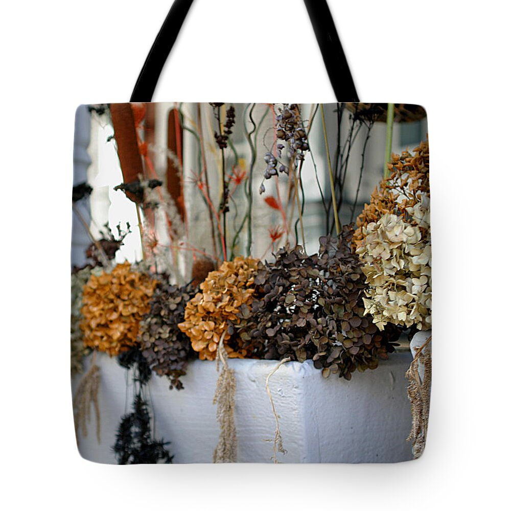 Autumn Tote Bag featuring the photograph Autumn Flower Box by Living Color Photography Lorraine Lynch