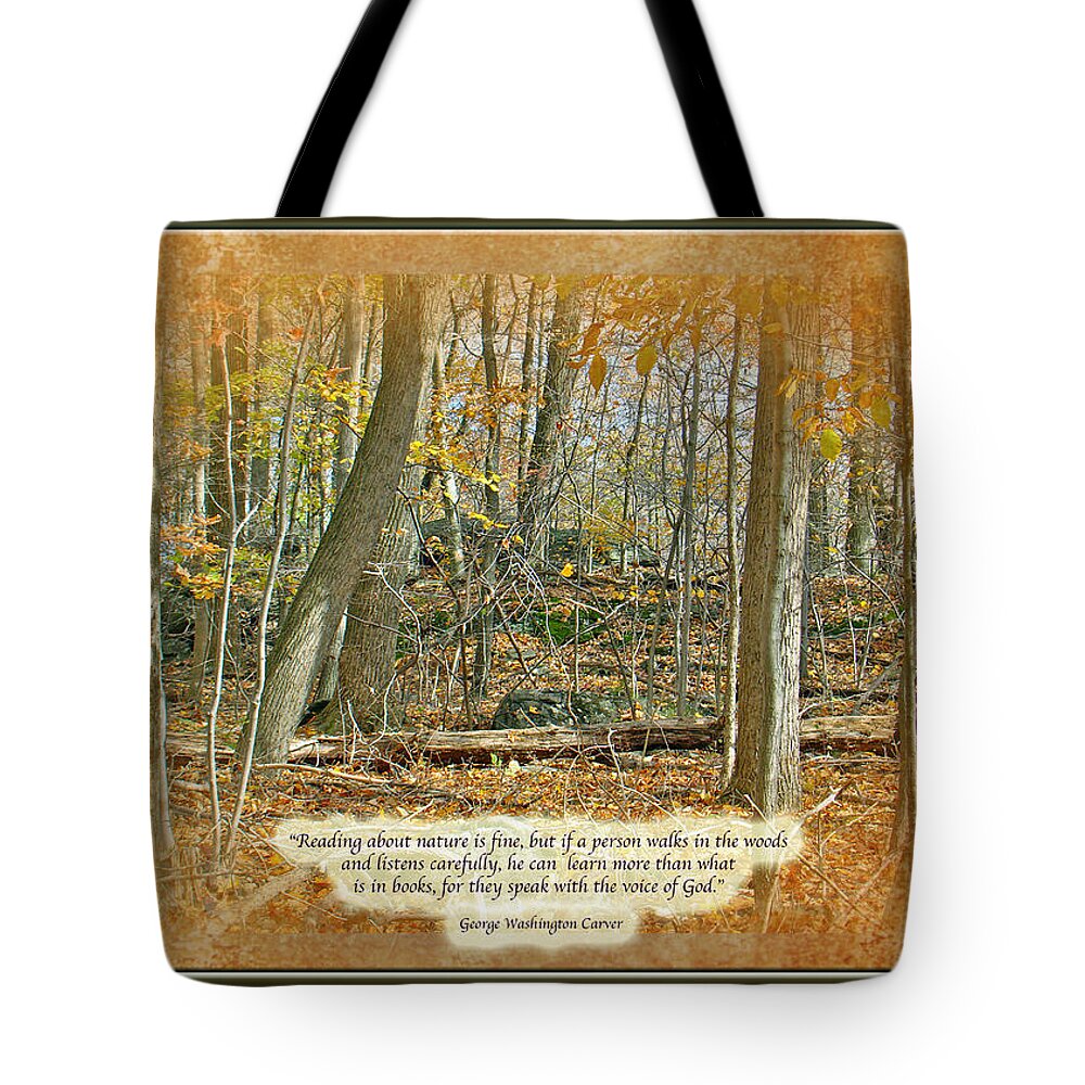 Autumn Tote Bag featuring the photograph Autumn Forest - George Washington Carver Quote by Carol Senske