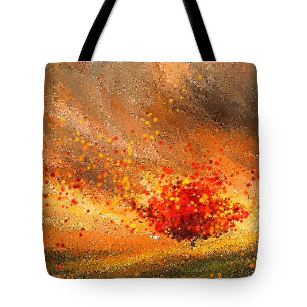 Four Seasons Tote Bag featuring the painting Autumn-Four Seasons- Four Seasons Art by Lourry Legarde