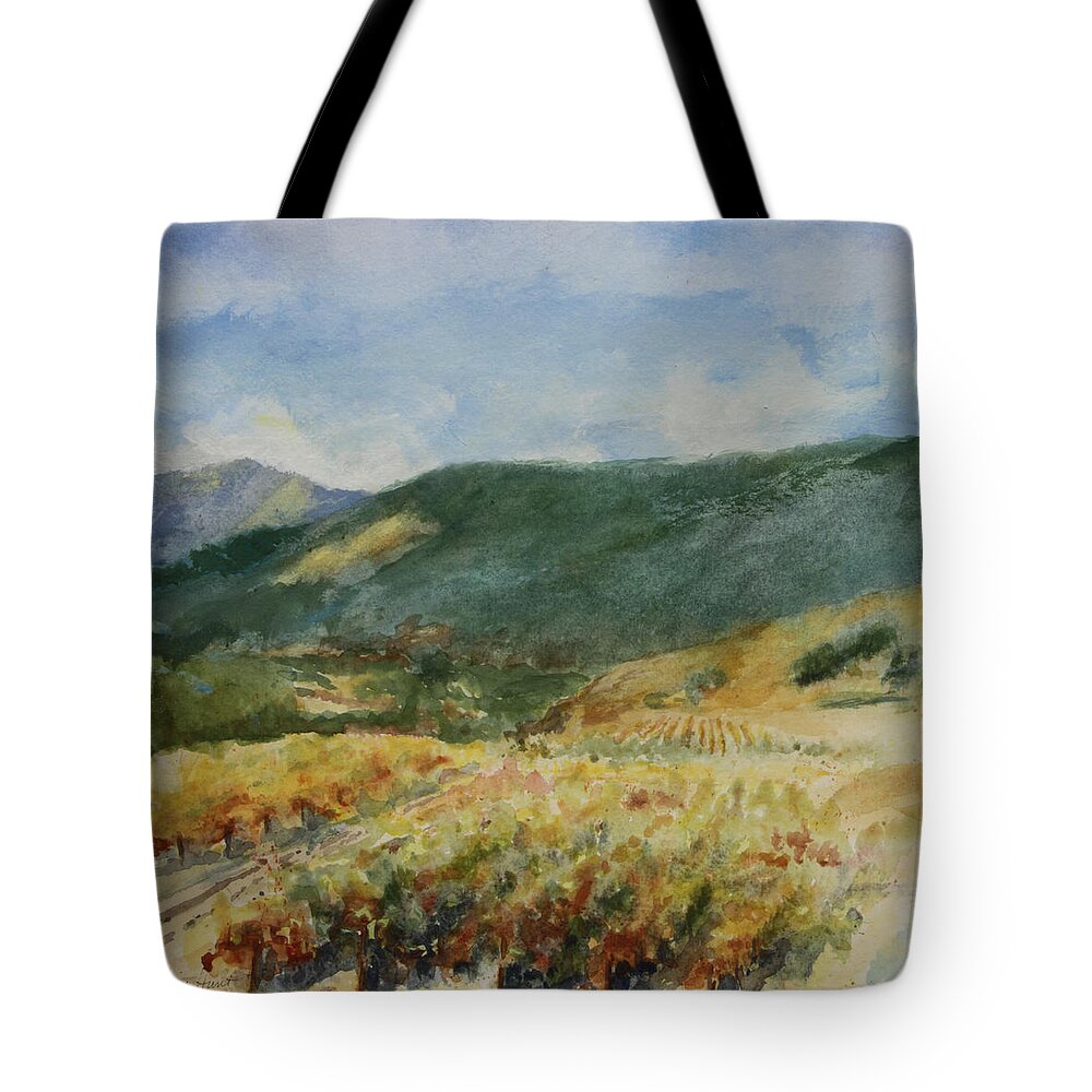 Autumn In The Vineyards Tote Bag featuring the painting Harvest Time In Napa Valley by Maria Hunt