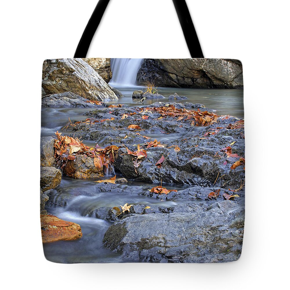 Arkansas Tote Bag featuring the photograph Autumn Leaves at Little Missouri Falls - Arkansas - Waterfall by Jason Politte