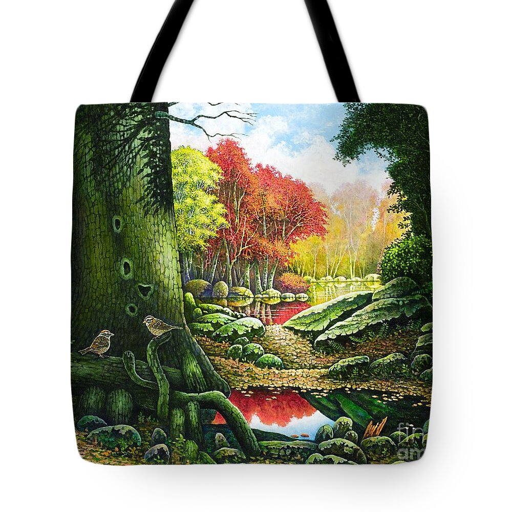 Autumn Tote Bag featuring the painting Autumn Morning in the Forest by Michael Frank