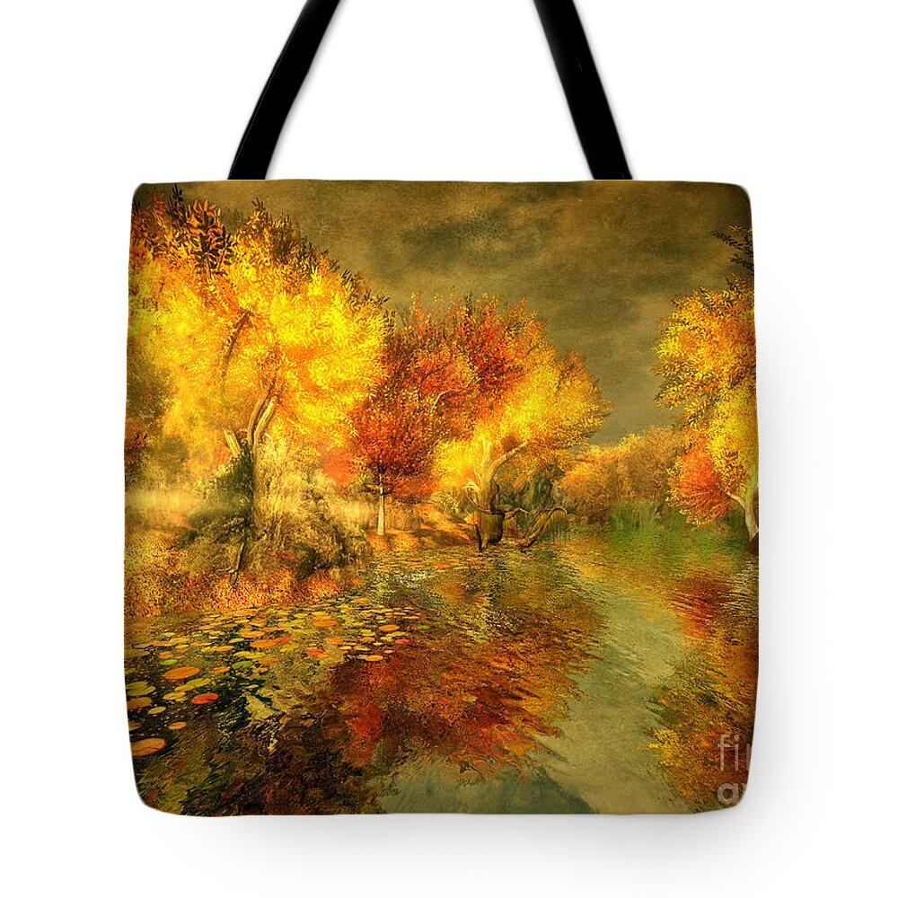 Autumn Tote Bag featuring the digital art Autumn Reflections by Carlotta Ceawlin