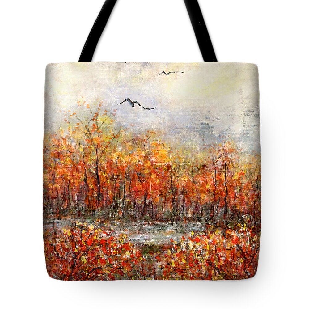 Landscapes Tote Bag featuring the painting Autumn Song by Natalie Holland