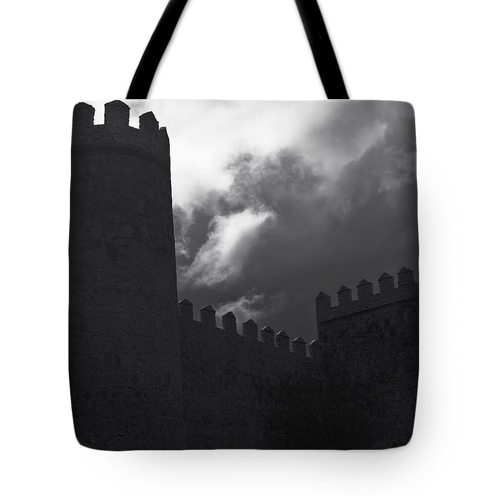 Cathedral Tote Bag featuring the photograph Avila Wall In Silhouette by Lorraine Devon Wilke