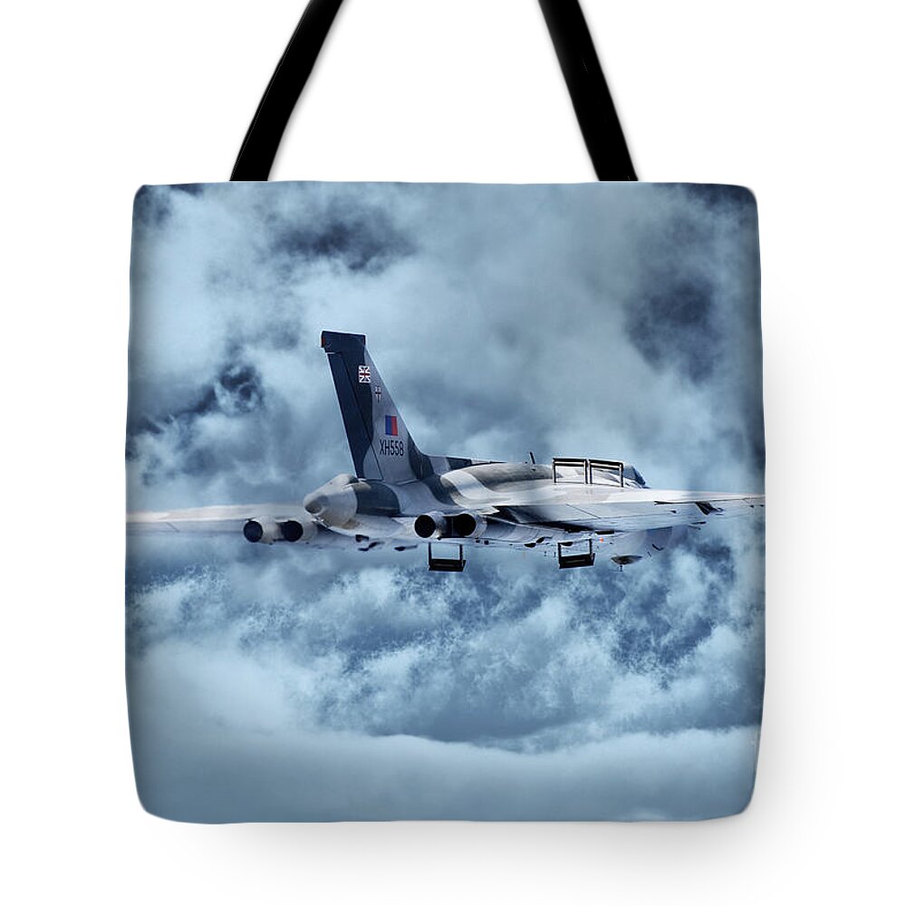 Vulcan Bomber Tote Bag featuring the digital art Avro Vulcan Bomber XH558 by Airpower Art