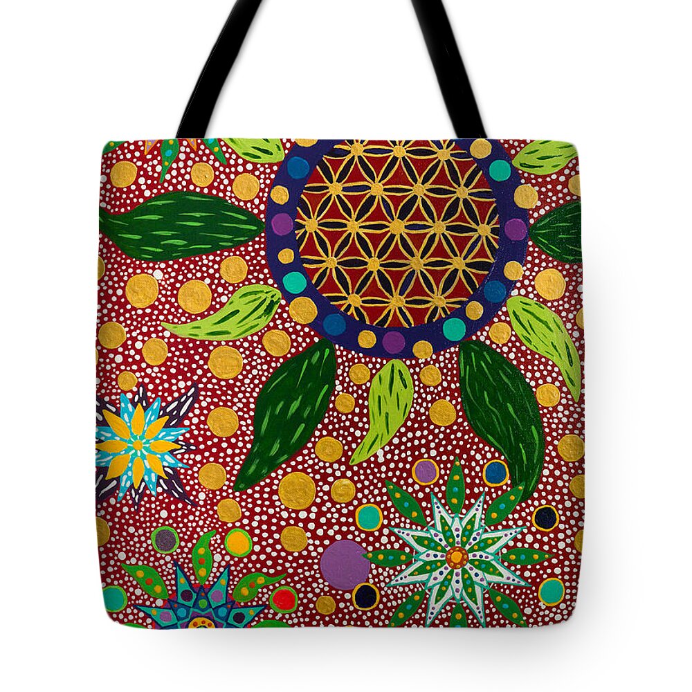 Visionary Tote Bag featuring the painting Ayahuasca Vision - The Opening of the Heart by Howard G Charing