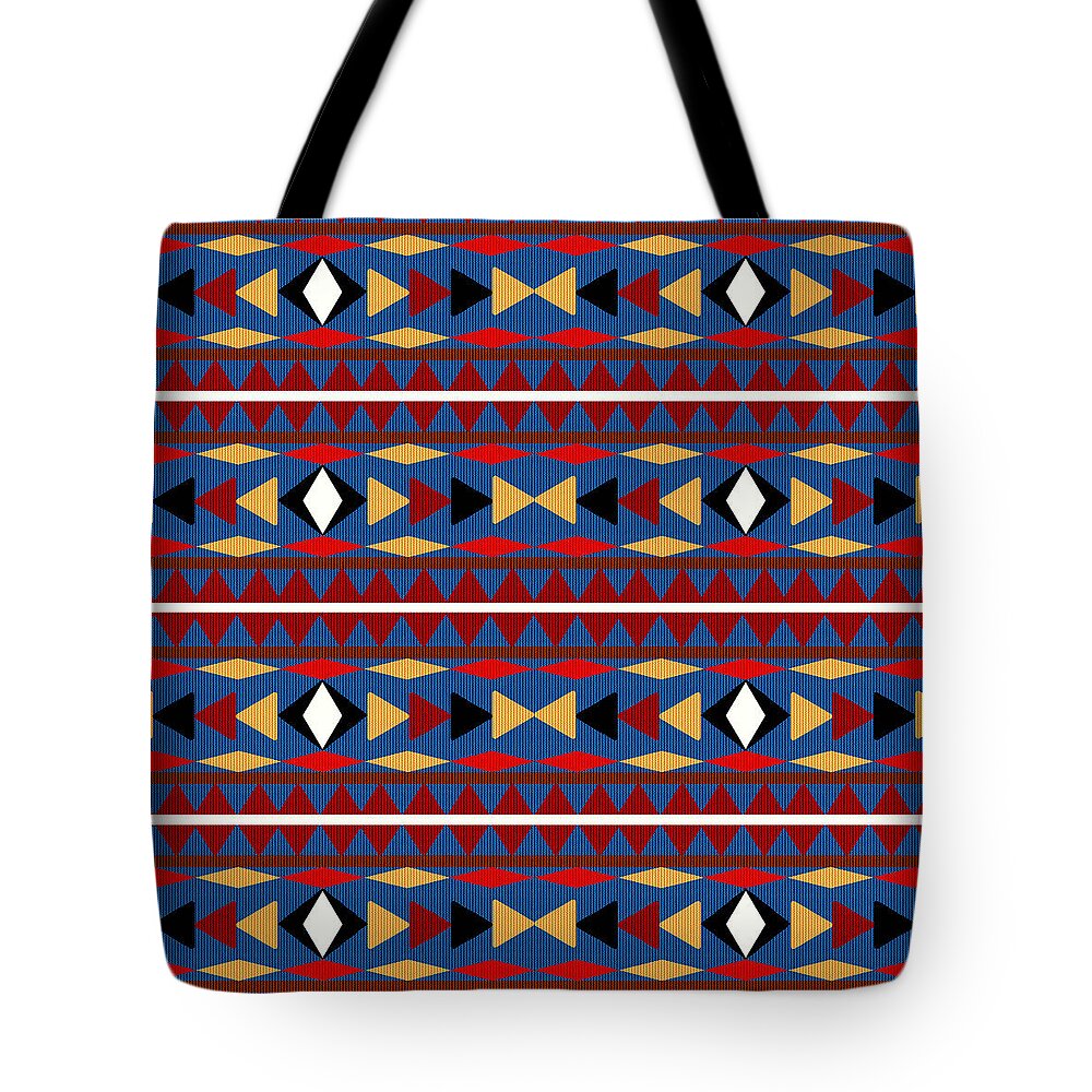 Aztec Tote Bag featuring the mixed media Aztec Blue Pattern by Christina Rollo