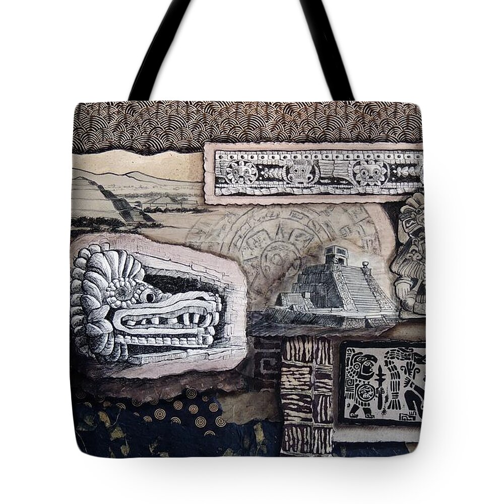 Mexico Tote Bag featuring the mixed media Aztec Images by Candy Mayer