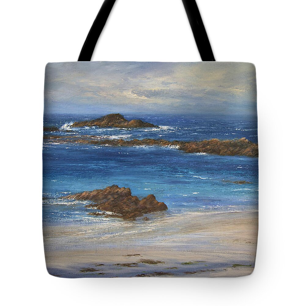 Seascape Tote Bag featuring the painting Azure by Valerie Travers