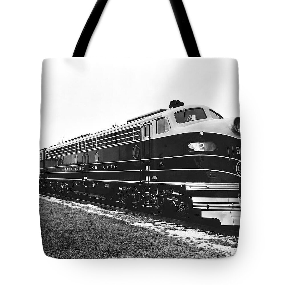 1930s Tote Bag featuring the photograph B and O New Diesel Engines by Underwood Archives