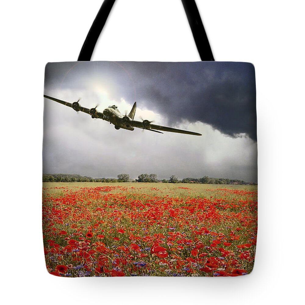 B-17 Flying Fortress Tote Bag featuring the digital art B-17 Poppy Pride by Airpower Art