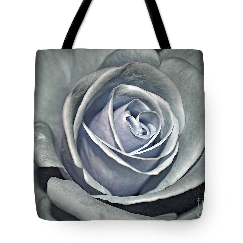 Rose Tote Bag featuring the photograph Baby Blue Rose by Savannah Gibbs