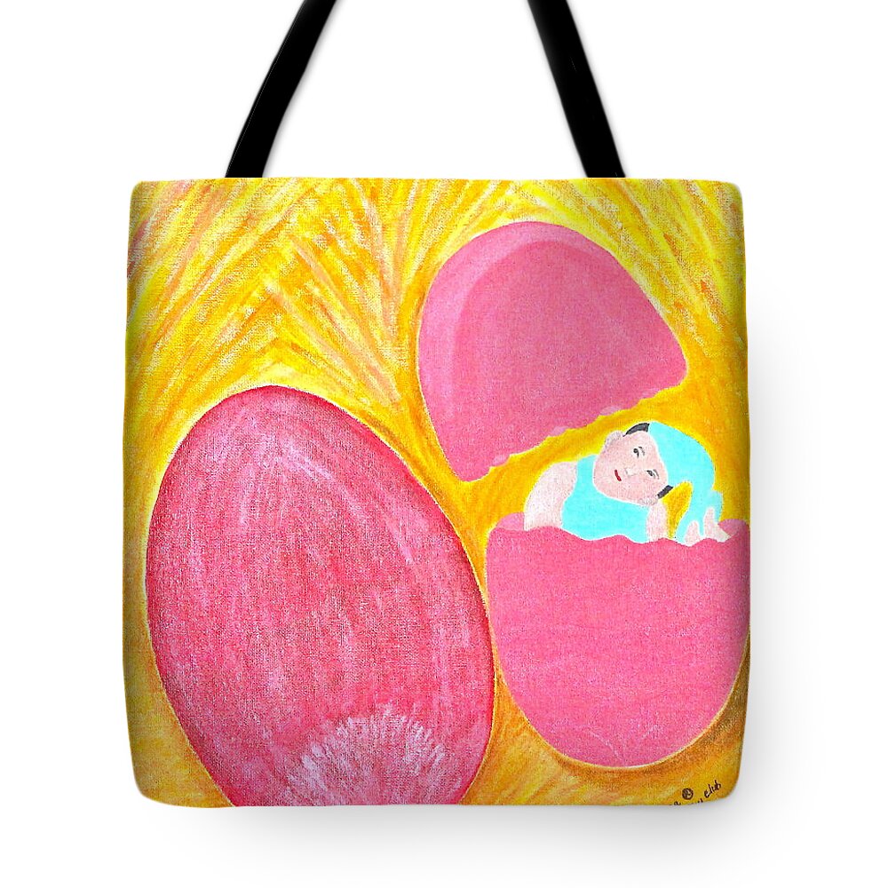 Caricature Tote Bag featuring the painting Baby Egg by Lorna Maza
