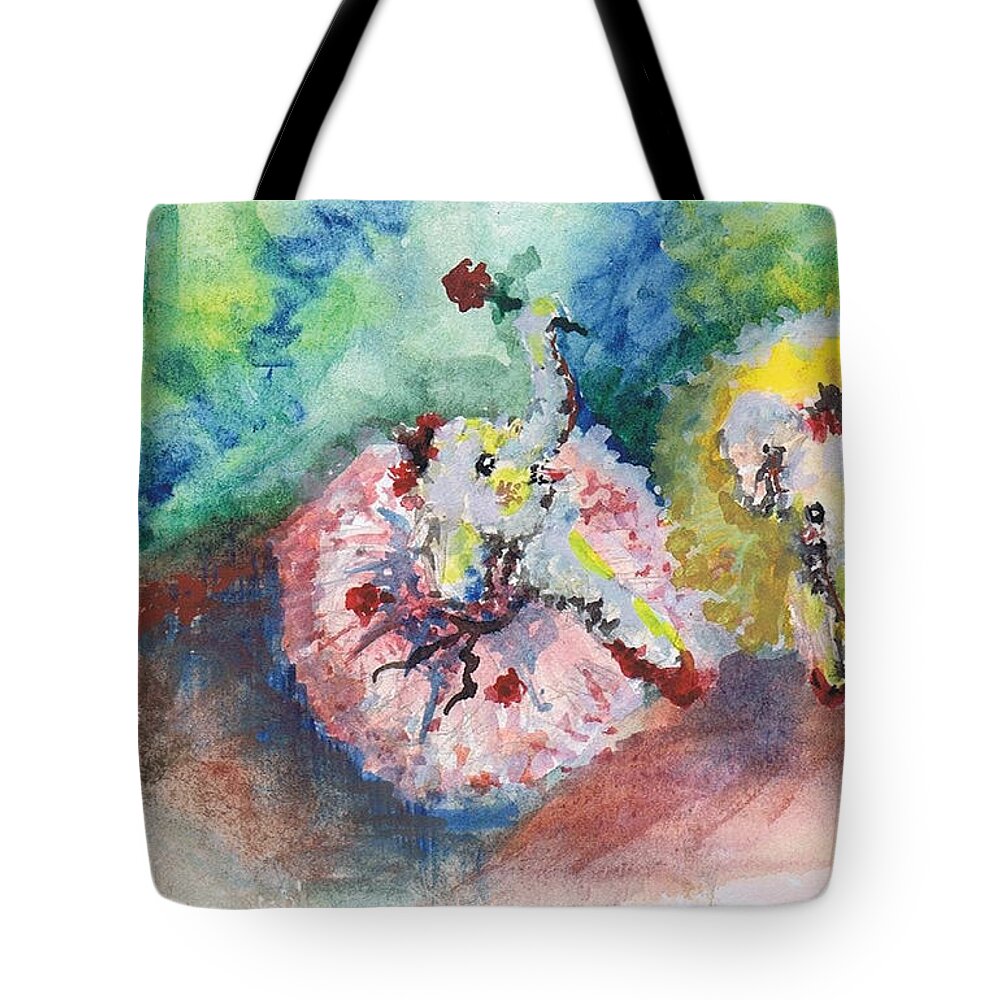 Baby Tote Bag featuring the painting Baby Elephant Ballerinas by Lauren Heller