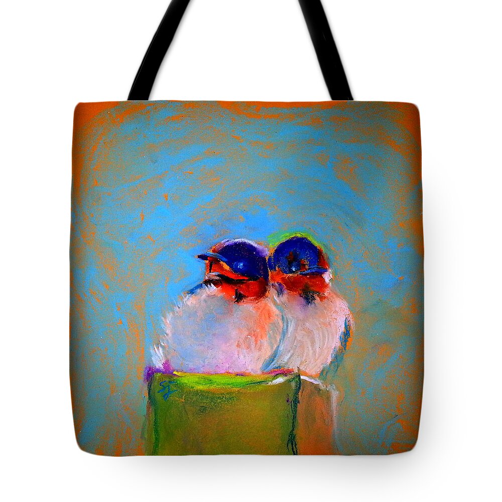 Swallows Tote Bag featuring the painting Baby Swallows by Sue Jacobi
