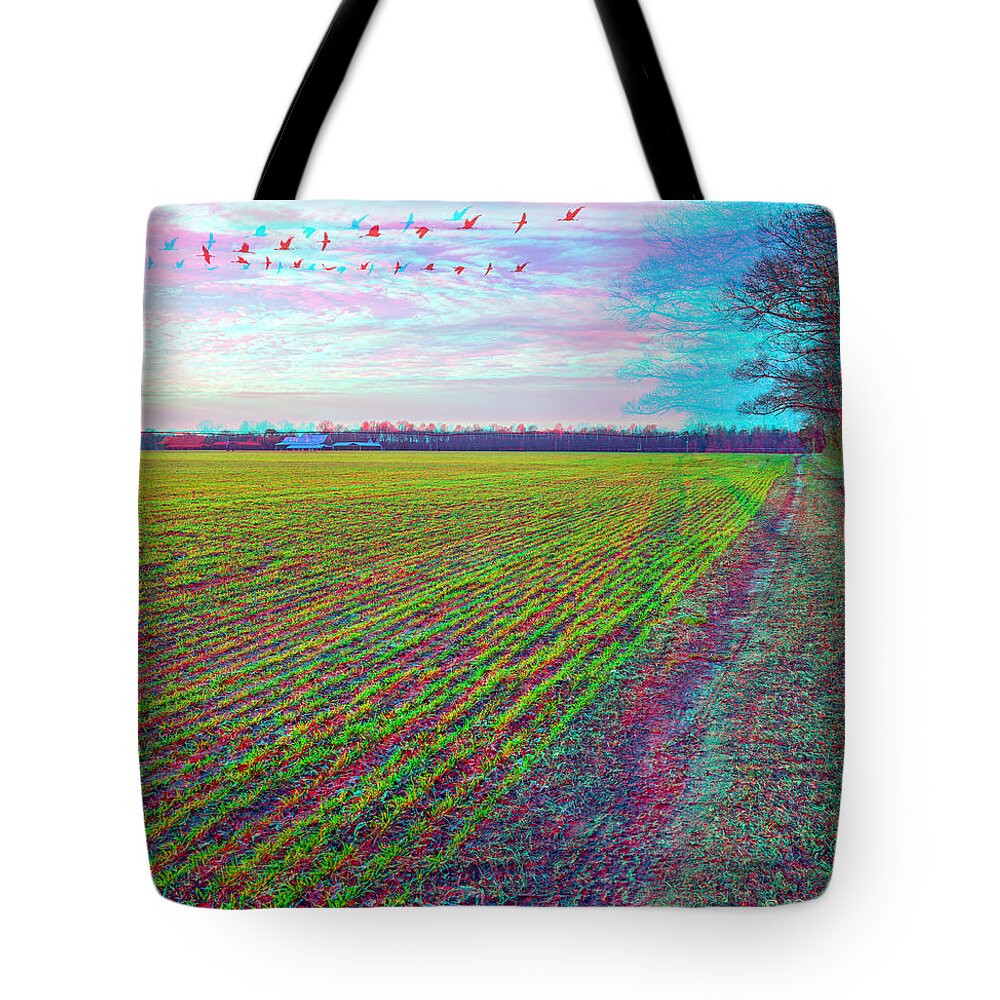 3d Tote Bag featuring the photograph Back Forty - Use Red/Cyan filtered 3D glasses by Brian Wallace