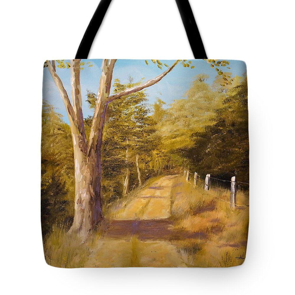 Landscape Tote Bag featuring the painting Back Road by Alan Lakin