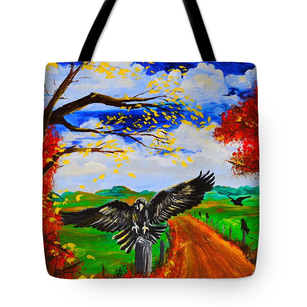 Crows Paintings Tote Bag featuring the painting Back Roads Hangout by Cheryl Nancy Ann Gordon