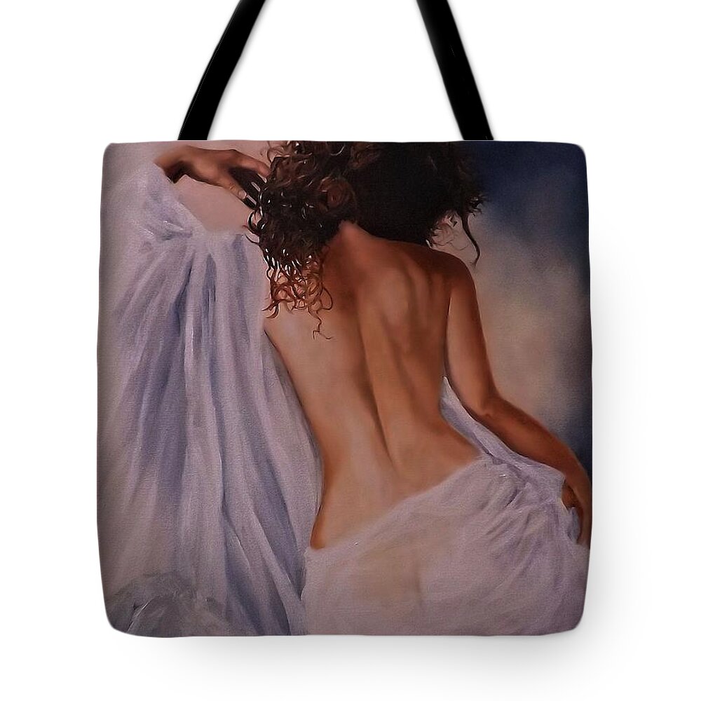 Female Form Tote Bag featuring the painting Back to The Future by Barry BLAKE
