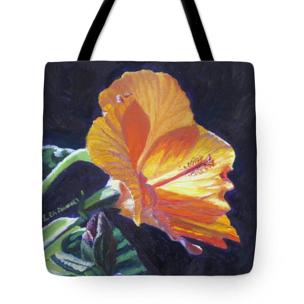 Flower Tote Bag featuring the painting Backlit Hibiscus by Lea Novak