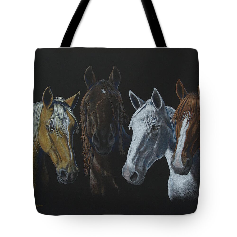 Cowboy Art Tote Bag featuring the drawing BAD BOYS of HORSEFEATHERS FARM by Jill Westbrook