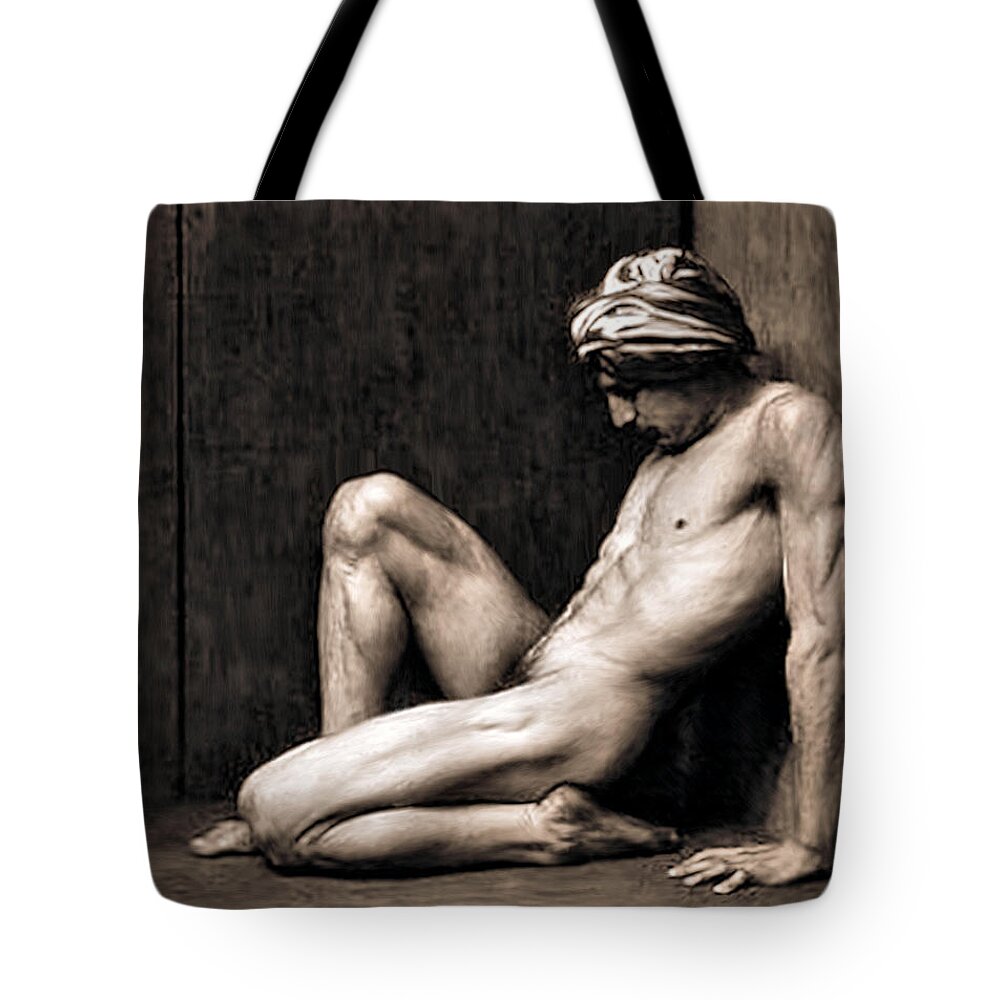 Persian Boy Tote Bag featuring the painting Bagoas by Troy Caperton