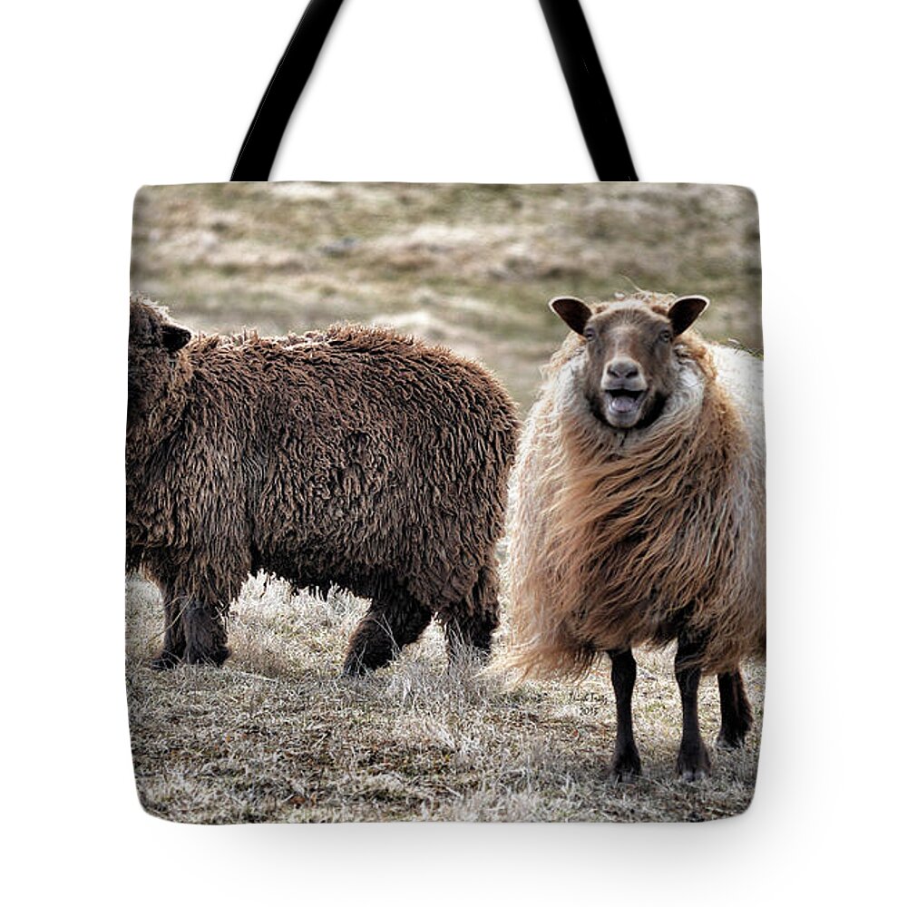 Animal Tote Bag featuring the mixed media Bahahaha by Trish Tritz